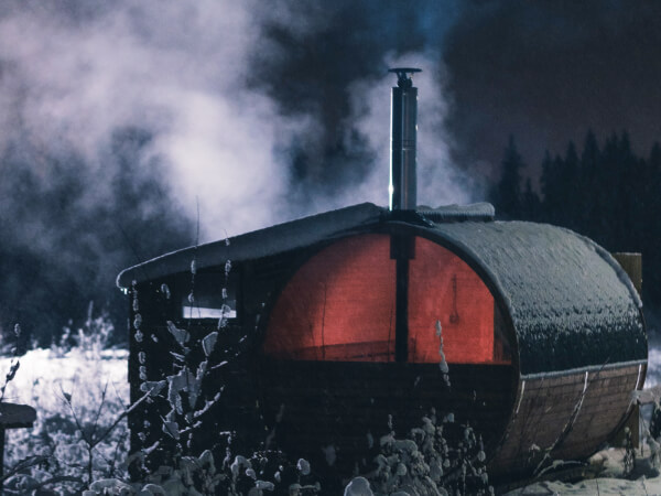 Large sauna outside in the snow